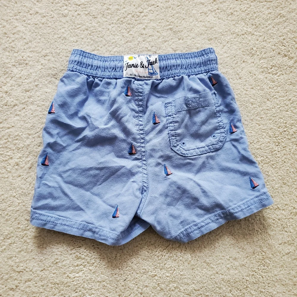 Janie and Jack Boys' Blue Embroidered Sailboat Swim Trunks sz18-24m